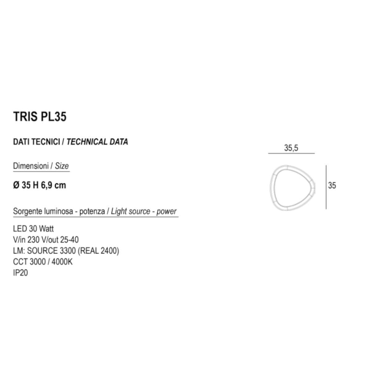 Plafoniera LED Promoingross TRIS PL35WH metallo metacrilato - 4
