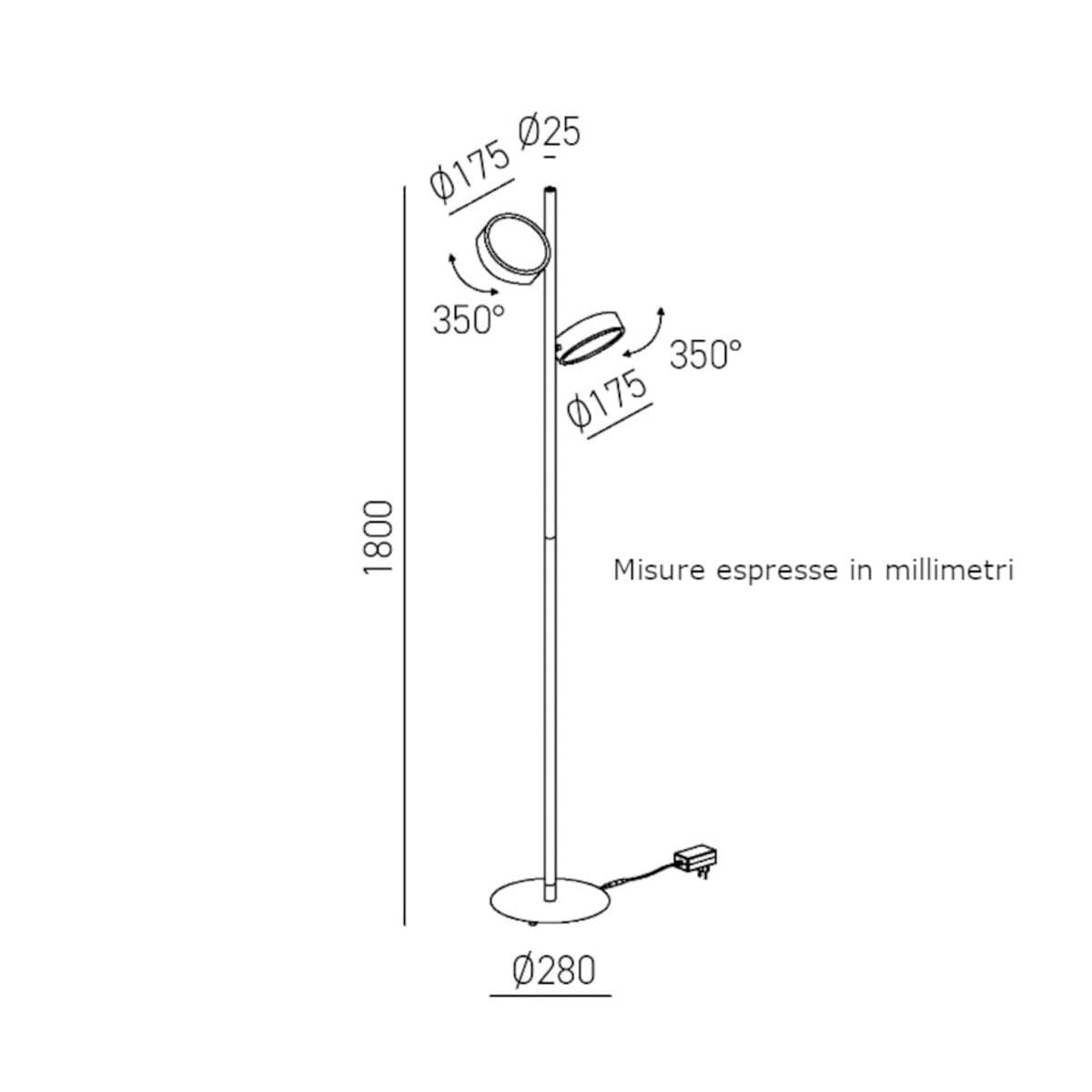 Piantana  moderna Gea Luce GPIB20 LED orientabile dimmerabile alluminio metacrilato - 4