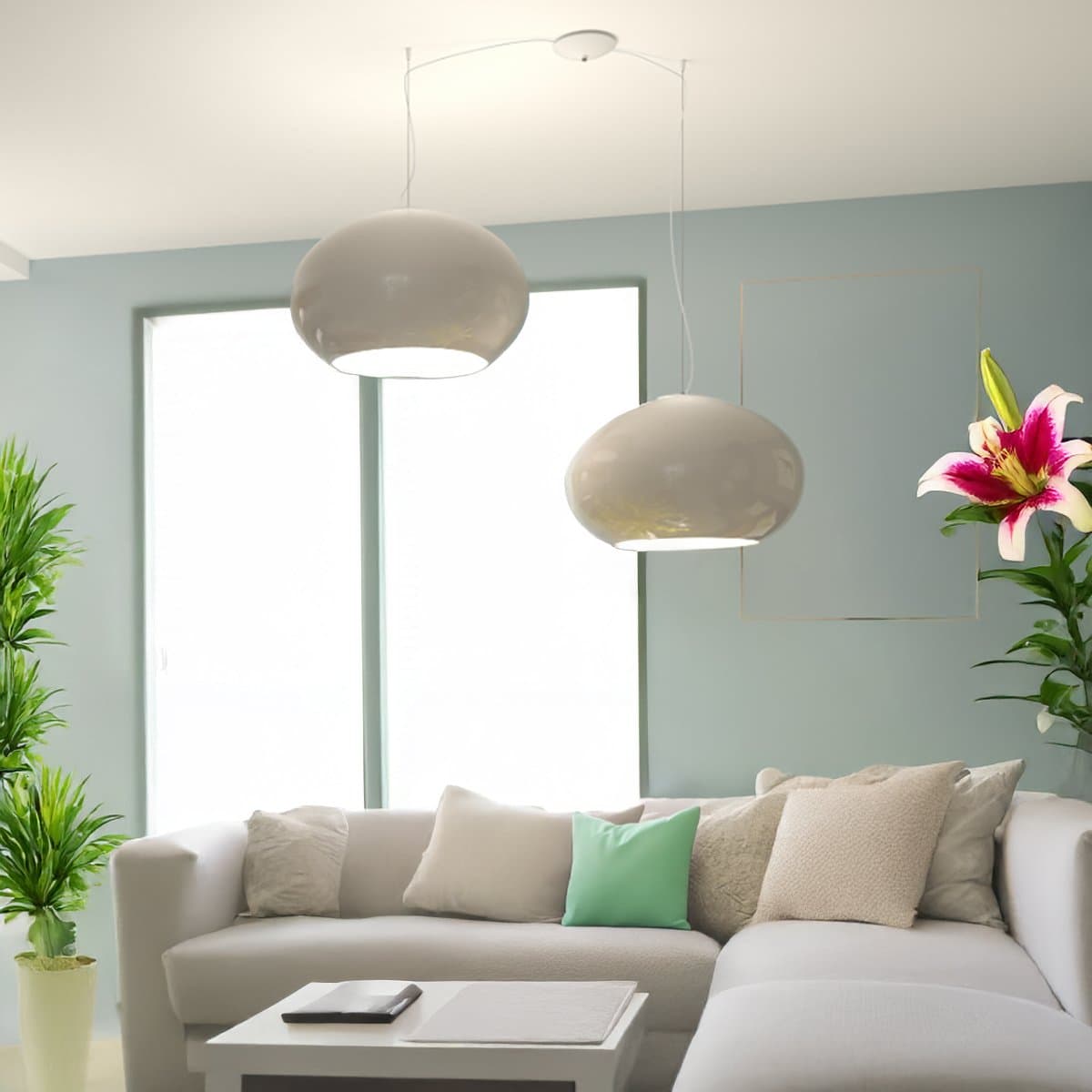 Lampadario 2 luci vetro soffiato tortora Top light CASPER 1218 S2 S55 TO E27 LED - 2