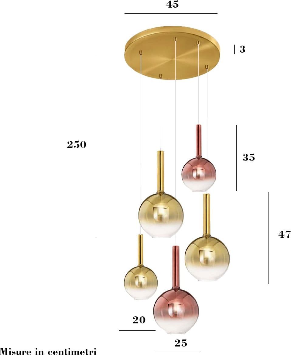 Lampadario vetro colorato Perenz LOLLIPOP 8554 8556 8032 multiluce rame oro ottone brunito - 4