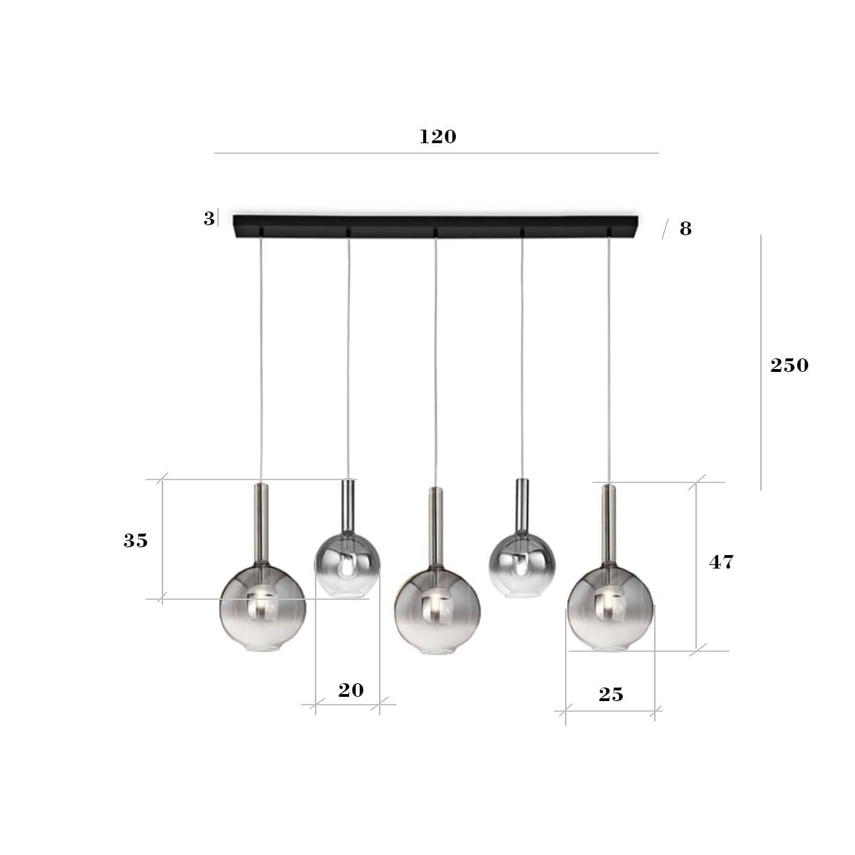 Sospensione vetro fumè specchiato Perenz LOLLIPOP 8035 N 8554 SP 8556 SP E27 LED multiluce - 3