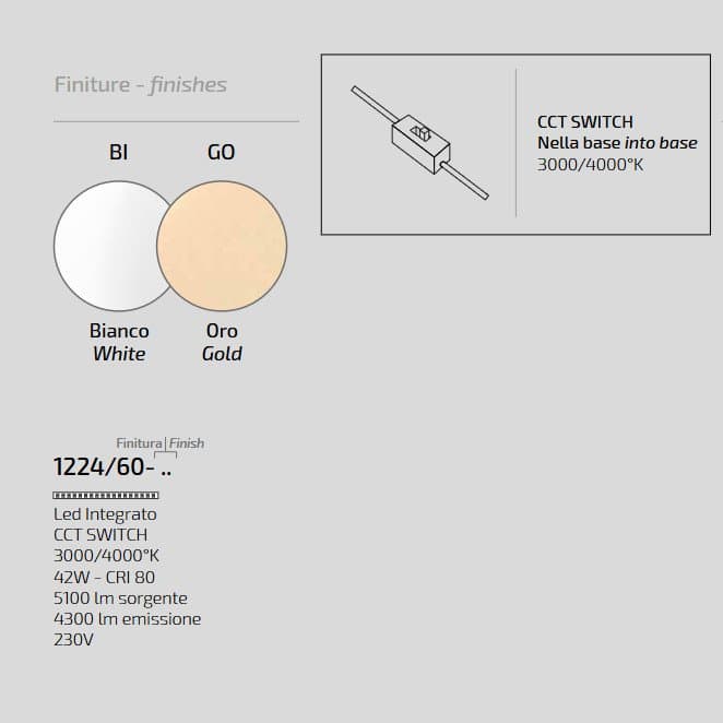 Plafoniera moderna Top light MERCURY 1224 60 LED CCT SWITCH metallo - 12