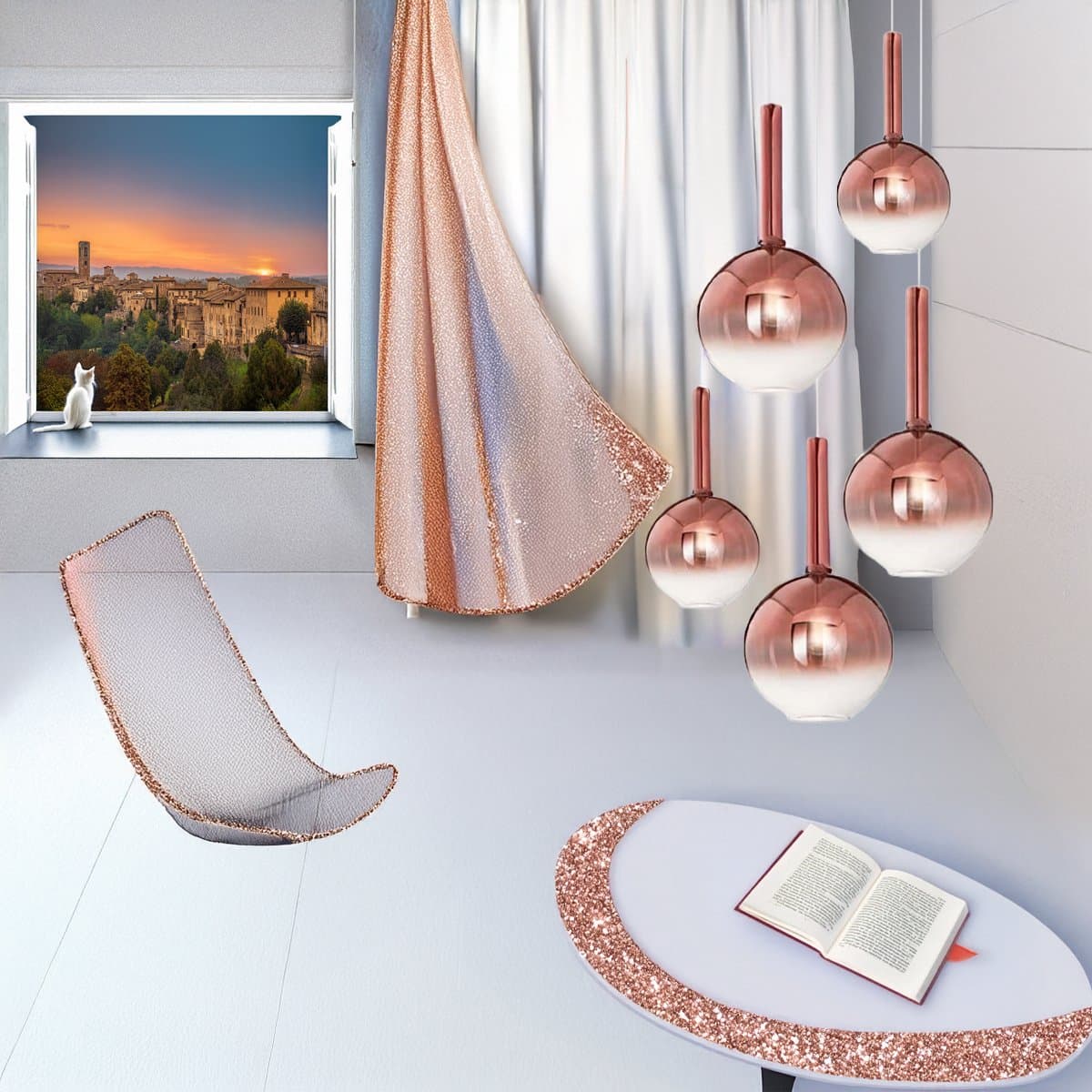 Lampadario vetro rame Perenz LOLLIPOP 8554 RM 8556 RM 8032 B multiluce rame bianco - 3