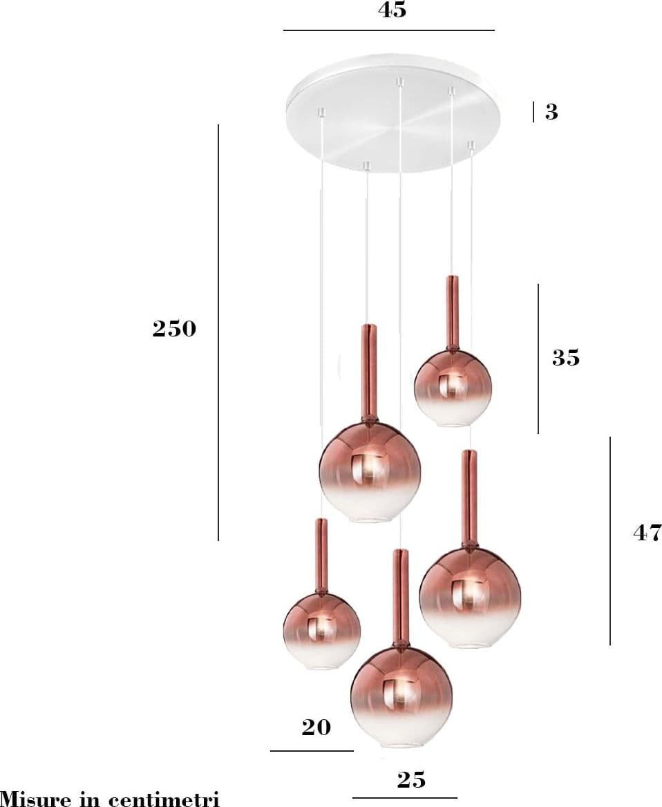 Lampadario vetro rame Perenz LOLLIPOP 8554 RM 8556 RM 8032 B multiluce rame bianco - 4