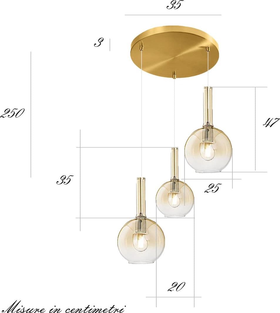 Lampadario vetro oro Perenz LOLLIPOP 8554 AM 8556 AM 8030 OB multiluce ambra ottone brunito - 2