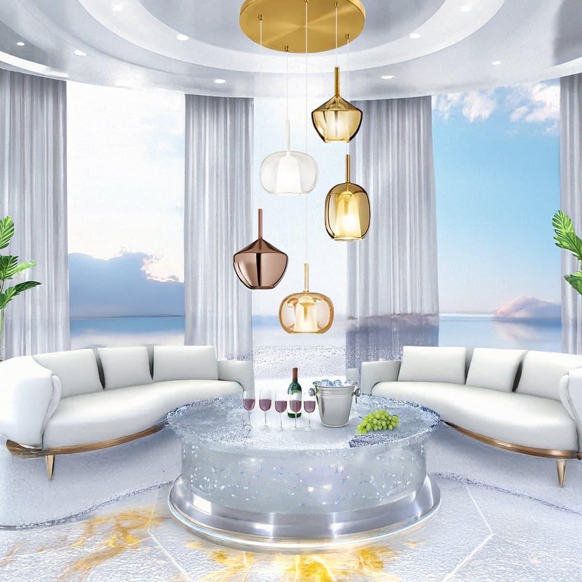 Lampadario Perenz illumina RAIN S5 E27 LED vetri multicolor ottone brunito - 2