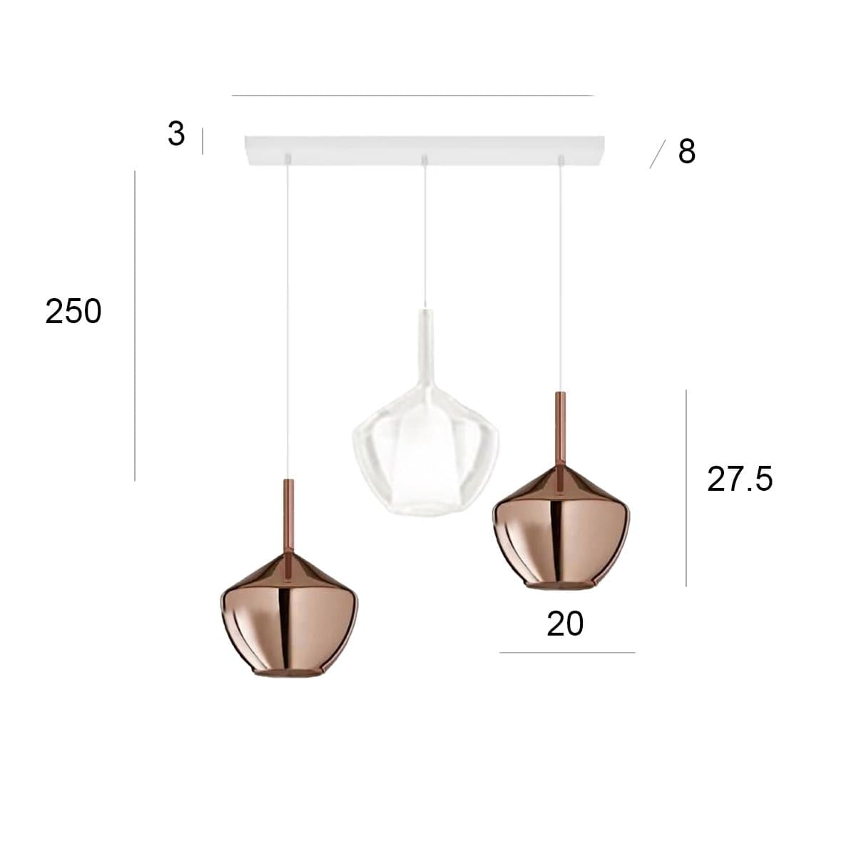 Lampadario Perenz illumina RAIN S3 BR B 8250 TR RM E27 LED vetri trasparenti base bianca - 3