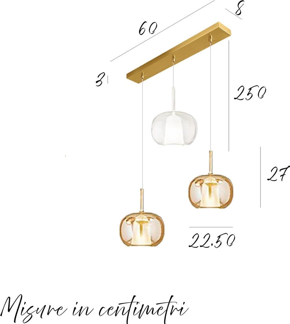 Lampadario Perenz illumina RAIN S3 BR OB 8034 8248 AM TR E27 LED vetro base ottone brunito - 3