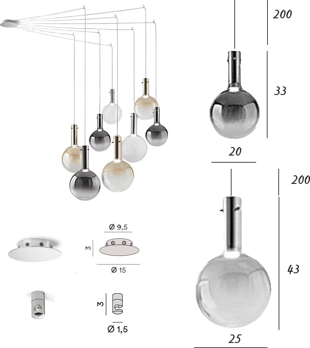 Lampadario Perenz AMPOLLA 8310 8312 AM TR SP 6255 CL LED 48W 3000K 3520LM vetro borosilicato sfumato ambra trasparente fumè - 5