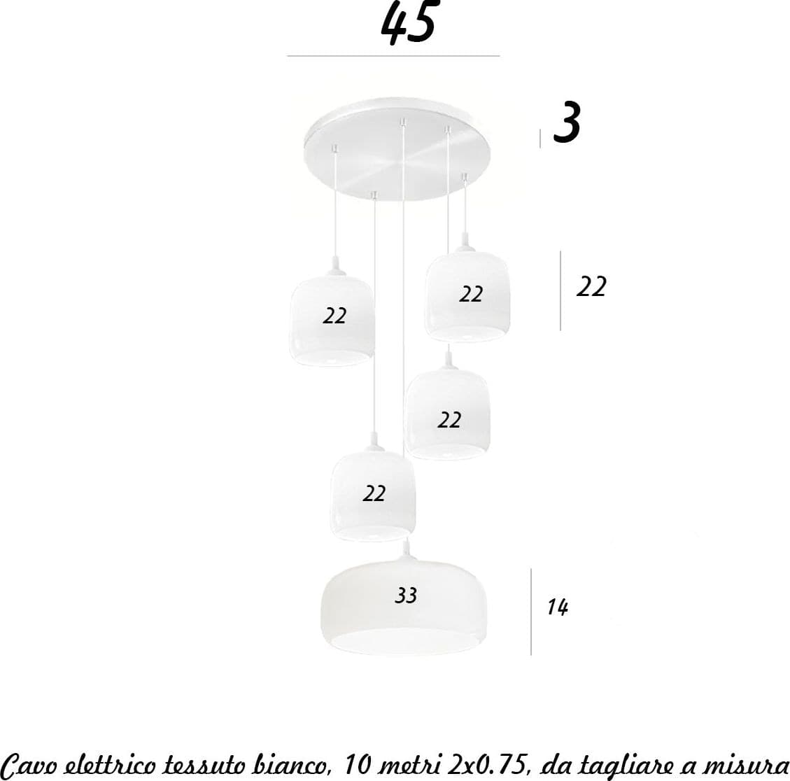 Lampadario Perenz illumina ANIMA S5 BT B 6951B 6952B 8032B E27 LED vetri soffiati bianco lucido base bianca - 2