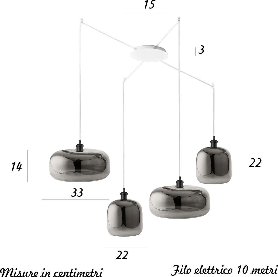 Lampadario Perenz illumina ANIMA S4 6952SP 6951SP 6255B E27 LED vetri soffiati fumè specchiato - 3