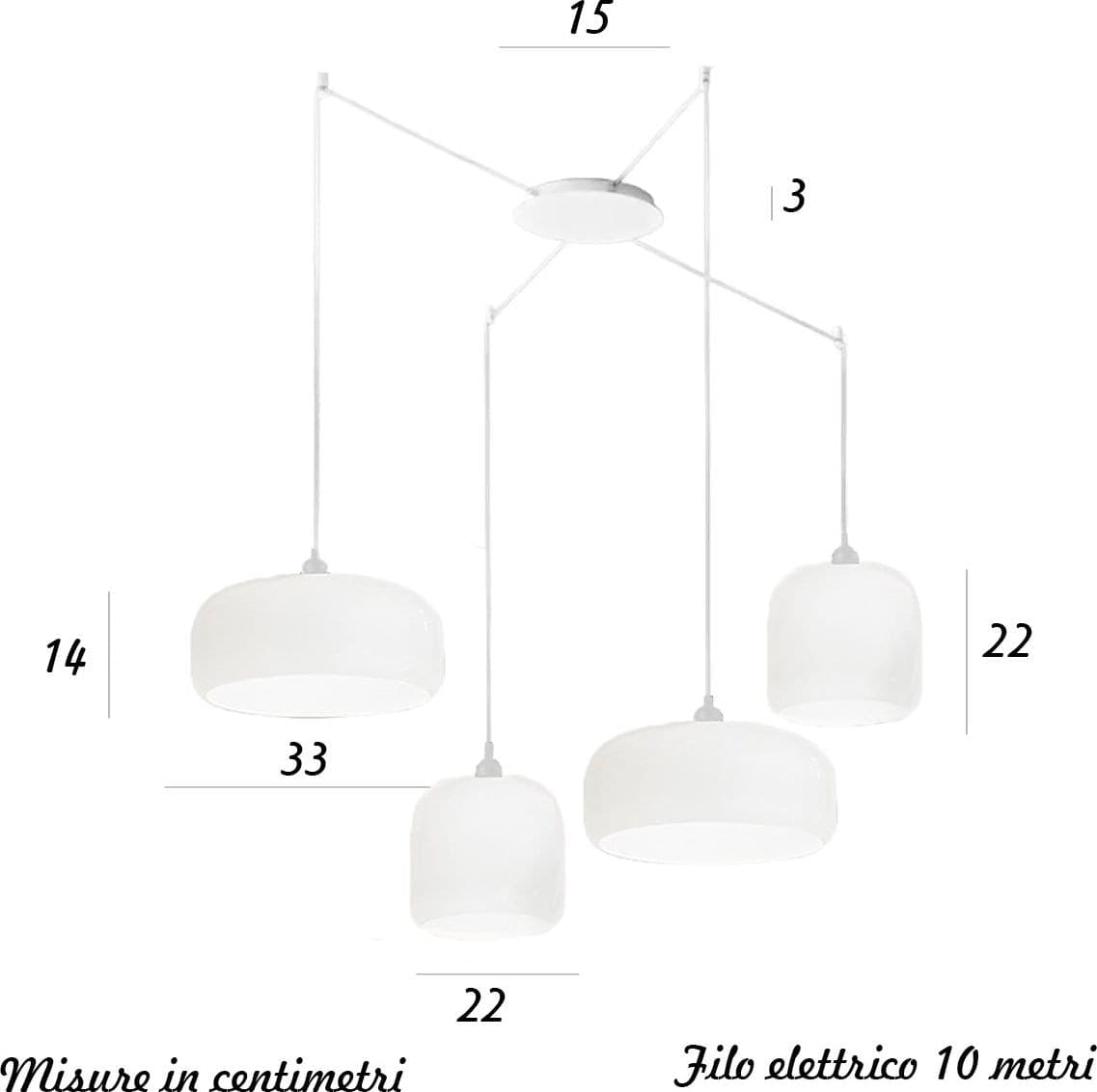 Lampadario Perenz illumina ANIMA S4 6952B 6951B 6255B E27 LED vetri soffiati bianco lucido - 2