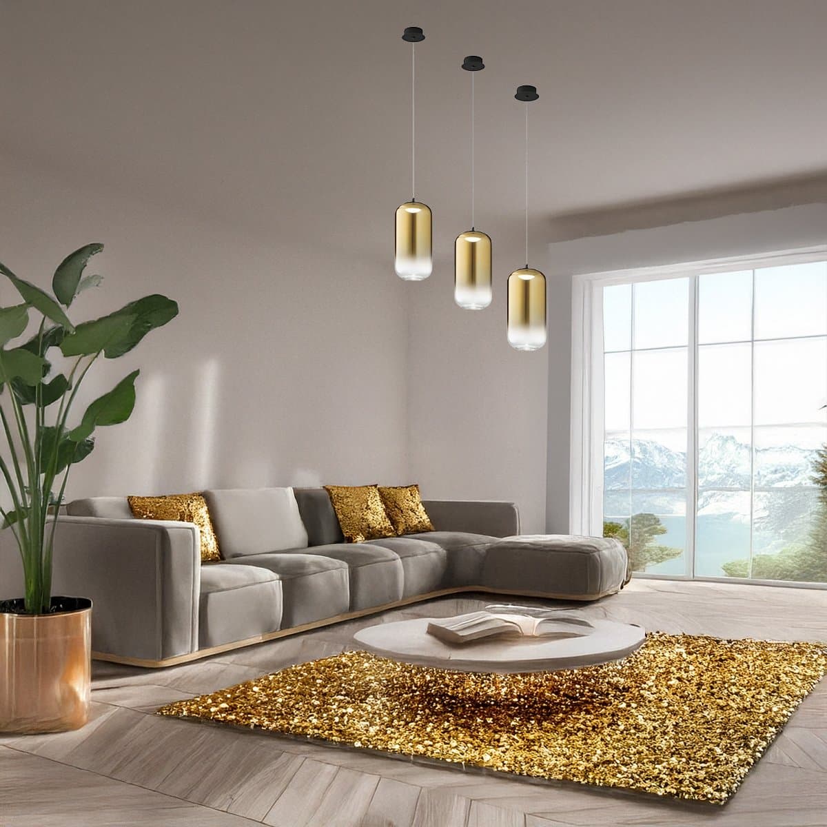 Lampadario Perenz illumina HUNTER S1 8157 N LC 8214 OR LED vetro oro specchiato - 2