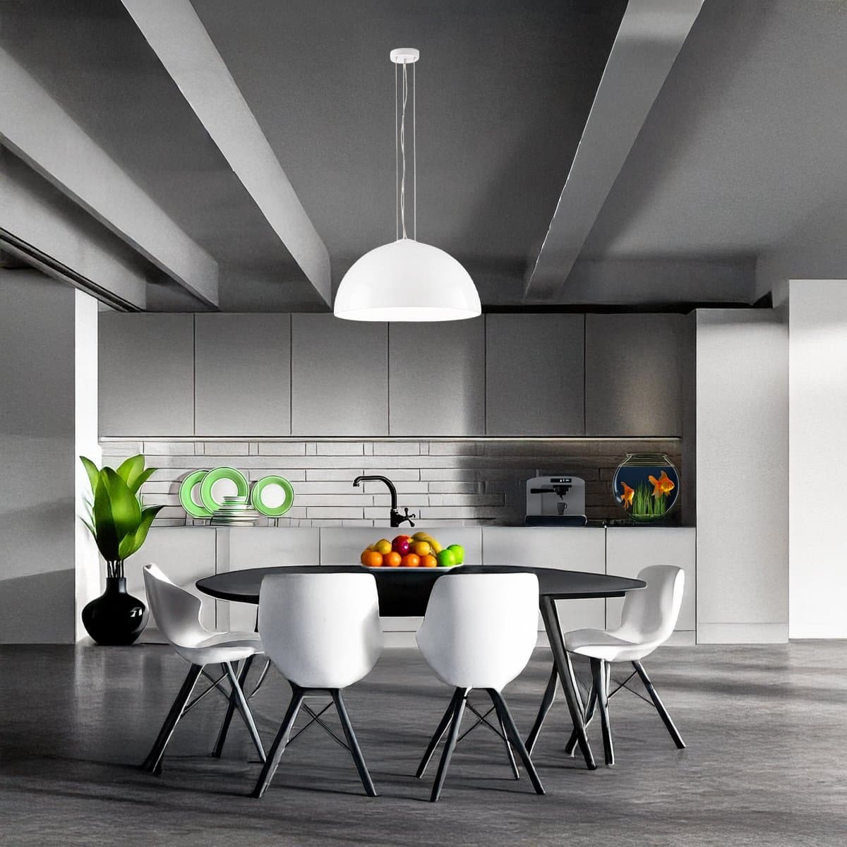 Lampadario cupola metallo Perenz BELL 8552 B E27 LED bianco lucido - 2