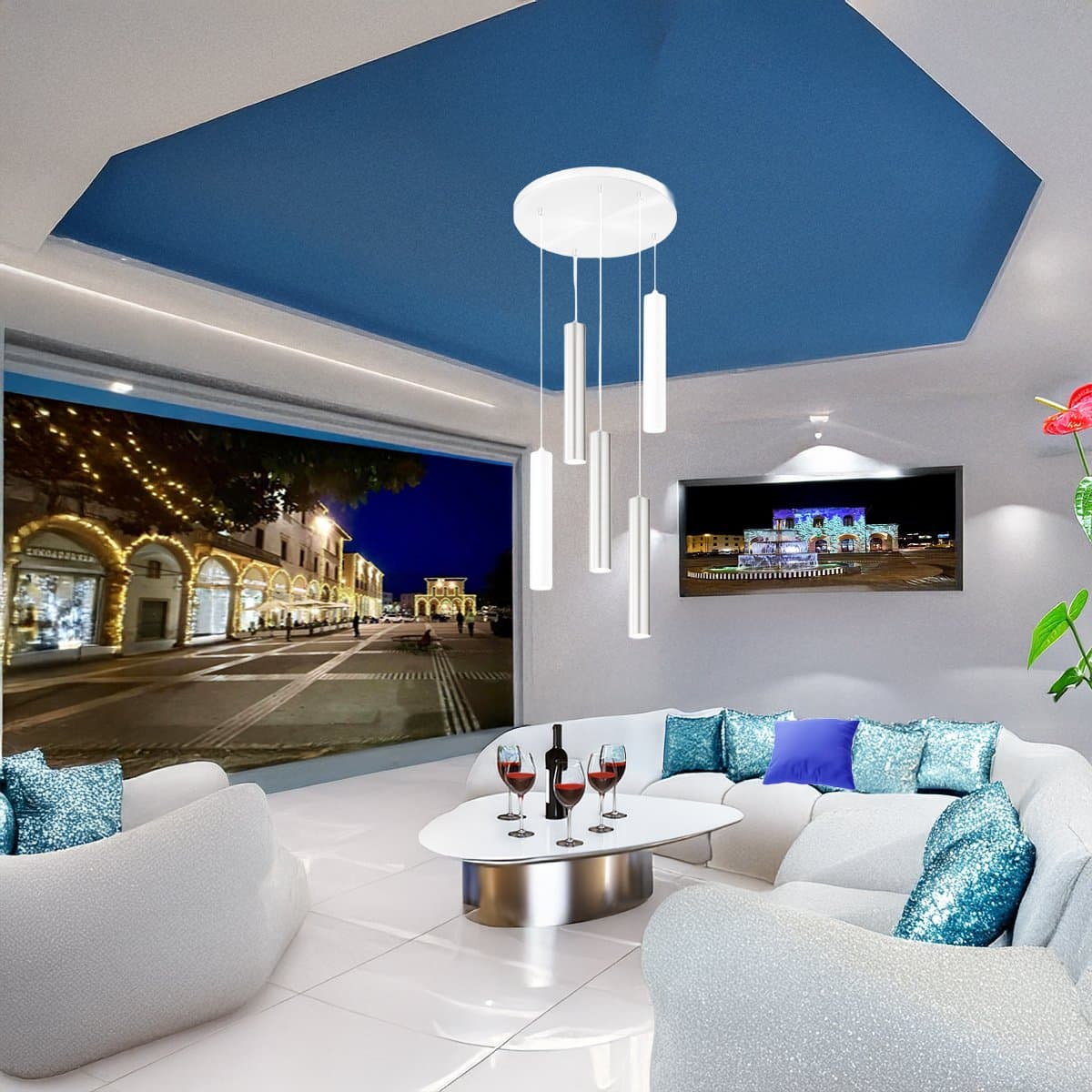 Lampadario moderno Perenz SHOT 8032 B 8492 B 8492 AL GU10 LED bianco alluminio spazzolato multiluce - 2