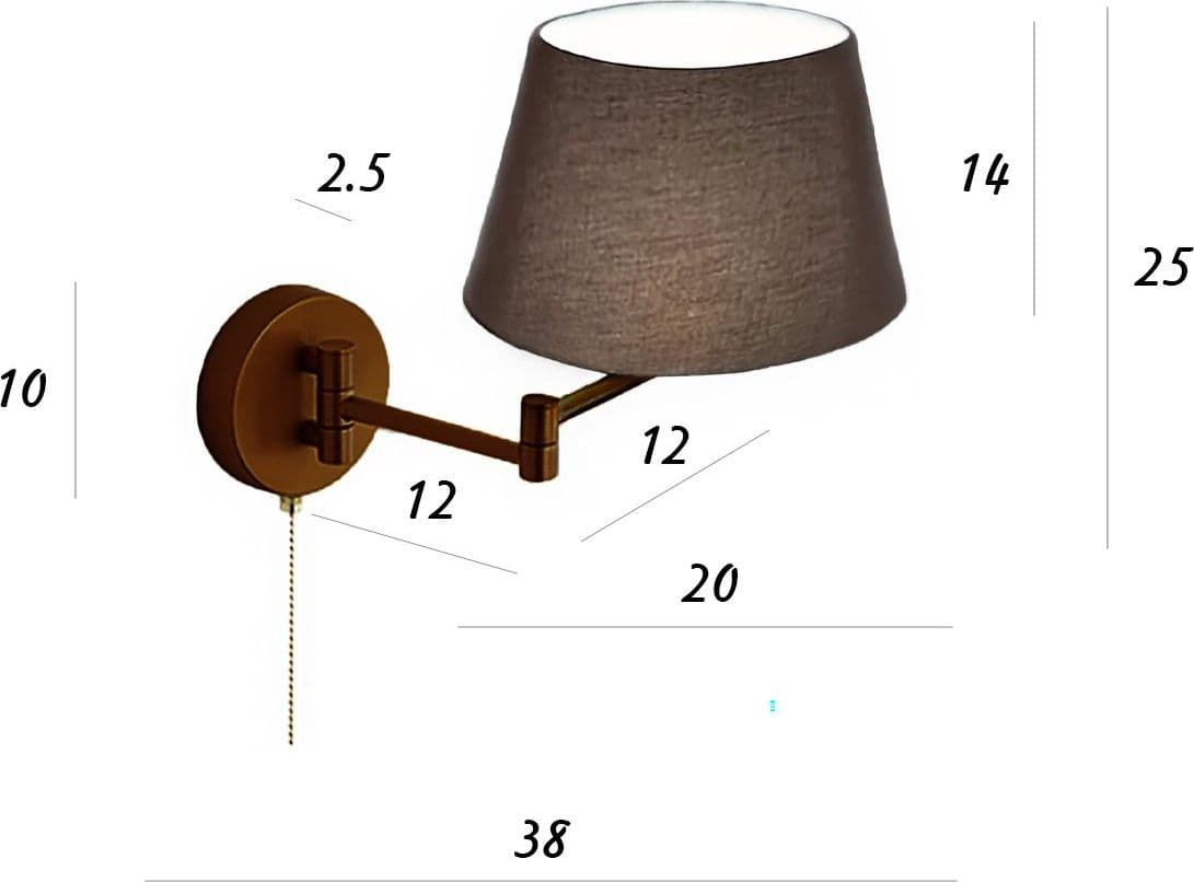 Applique braccio classico Perenz CRANE 8474 MM E27 LED metallo paralume tessuto marrone - 2