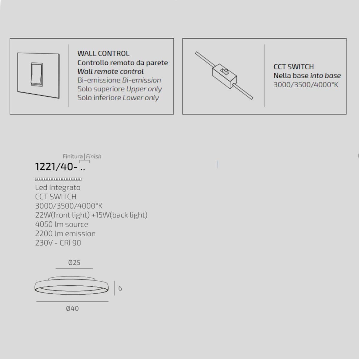 Plafoniera moderna Top light PLANA 1221 40 LED CCT SWITCH metallo acrilico - 6