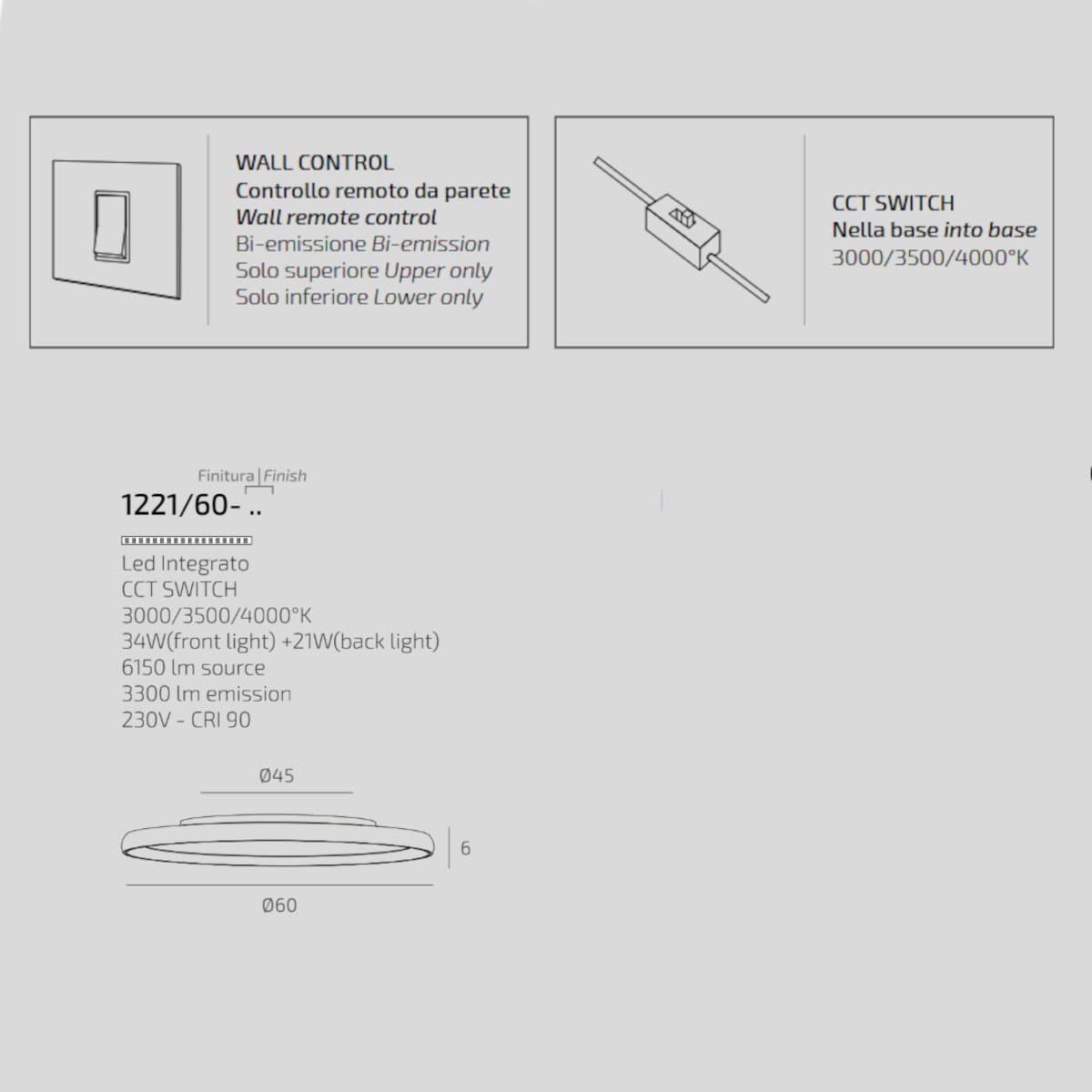 Plafoniera moderna Top light PLANA 1221 60 LED CCT SWITCH metallo acrilico - 9