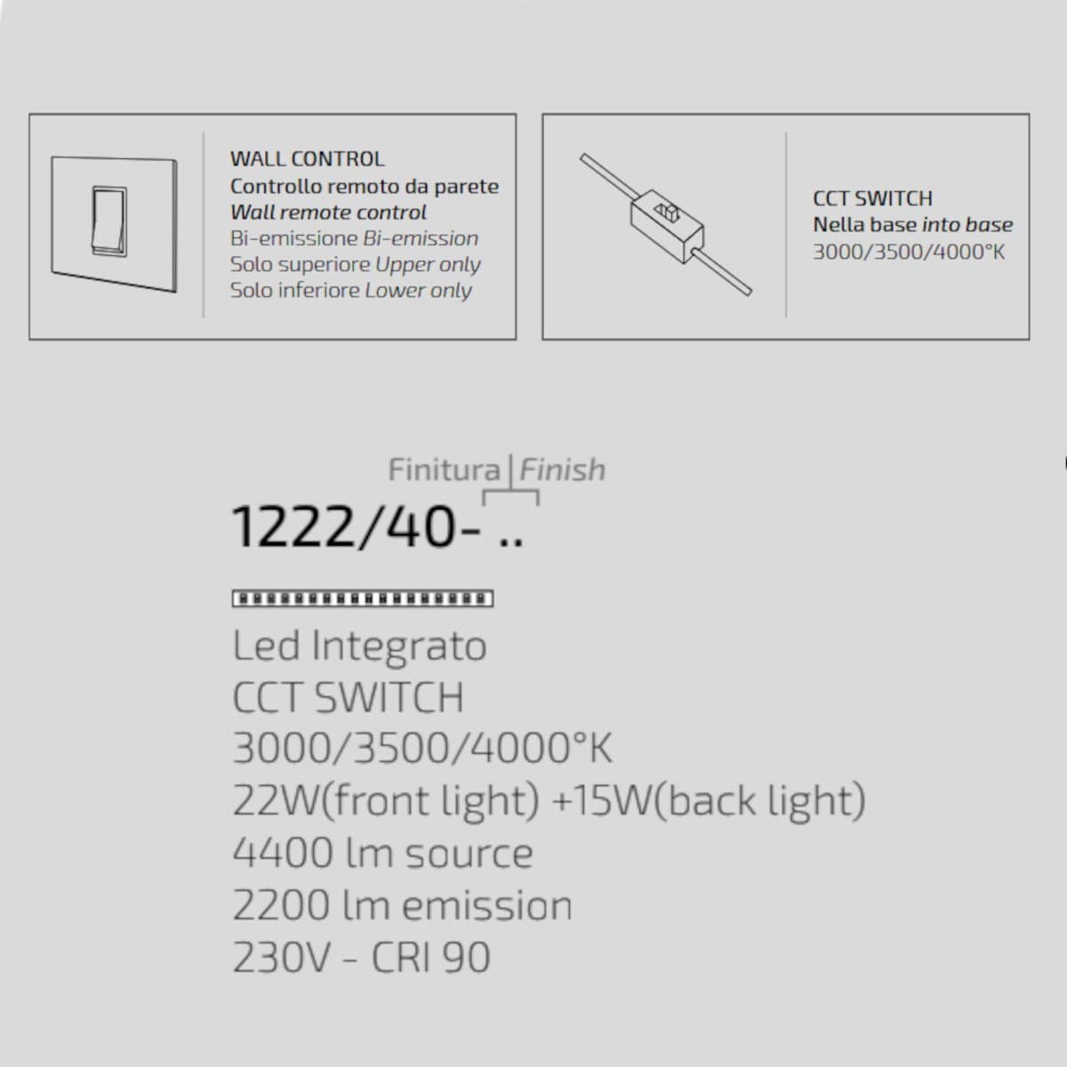 Plafoniera moderna Top light AERA 1222 40 LED CCT SWITCH biemissione metallo acrilico - 10