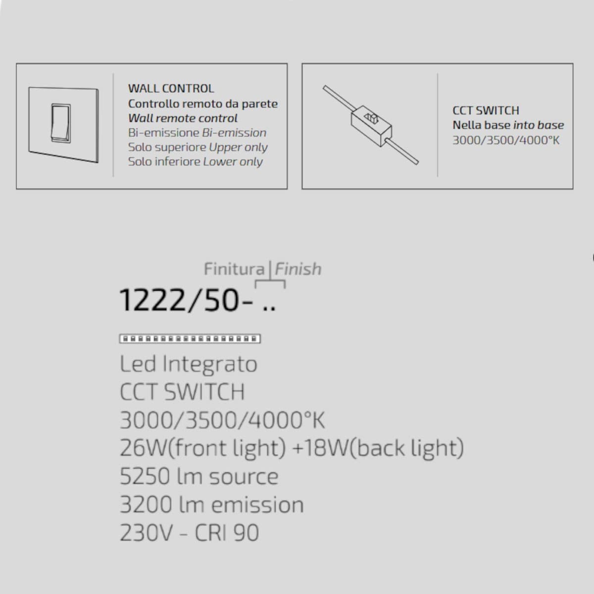 Plafoniera moderna Top light AERA 1222 50 LED CCT SWITCH biemissione metallo acrilico - 8