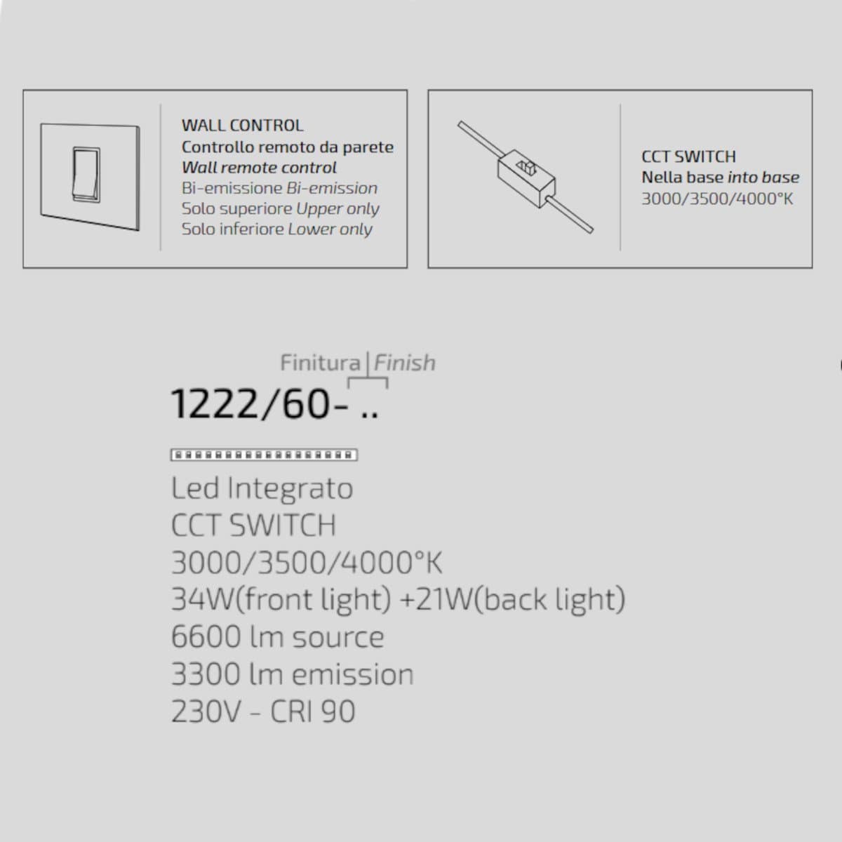 Plafoniera moderna Top light AERA 1222 60 LED CCT SWITCH biemissione metallo acrilico - 12