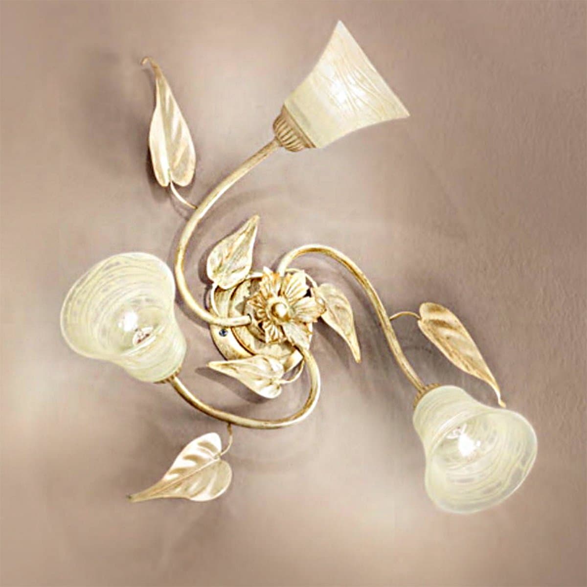 Plafoniera classica Due P illuminazione TOSCA PL3 E14 LED metallo vetro bianco paglierino - 2