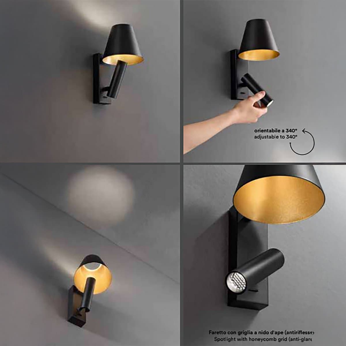 Applique Perenz REVERSE 8472 B LC LED 3000K 480LM paralume spot metallo bianco orientabile - 3