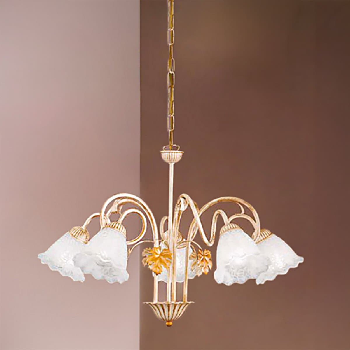 Lampadario classico Due P AIDA S5 E14 LED metallo vetro bianco - 2