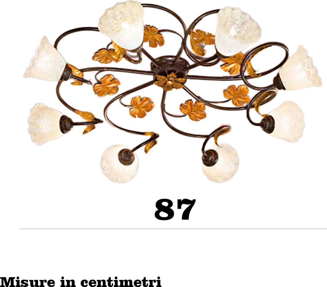 Plafoniera classica Due P AIDA PL8 E14 LED metallo ruggine oro vetro bianco - 2
