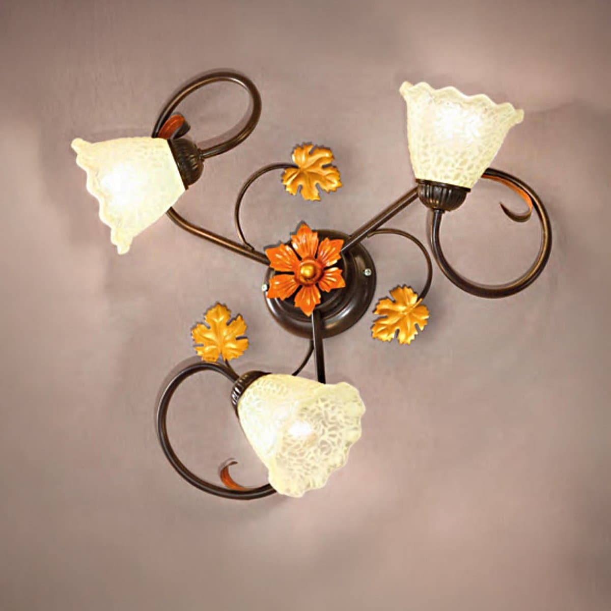 Plafoniera classica Due P AIDA PL3 E14 LED metallo ruggine oro vetro bianco - 2
