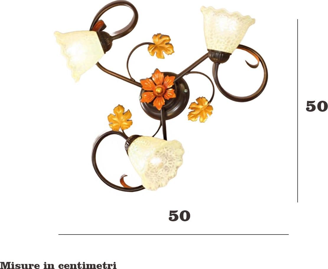 Plafoniera classica Due P AIDA PL3 E14 LED metallo ruggine oro vetro bianco - 3
