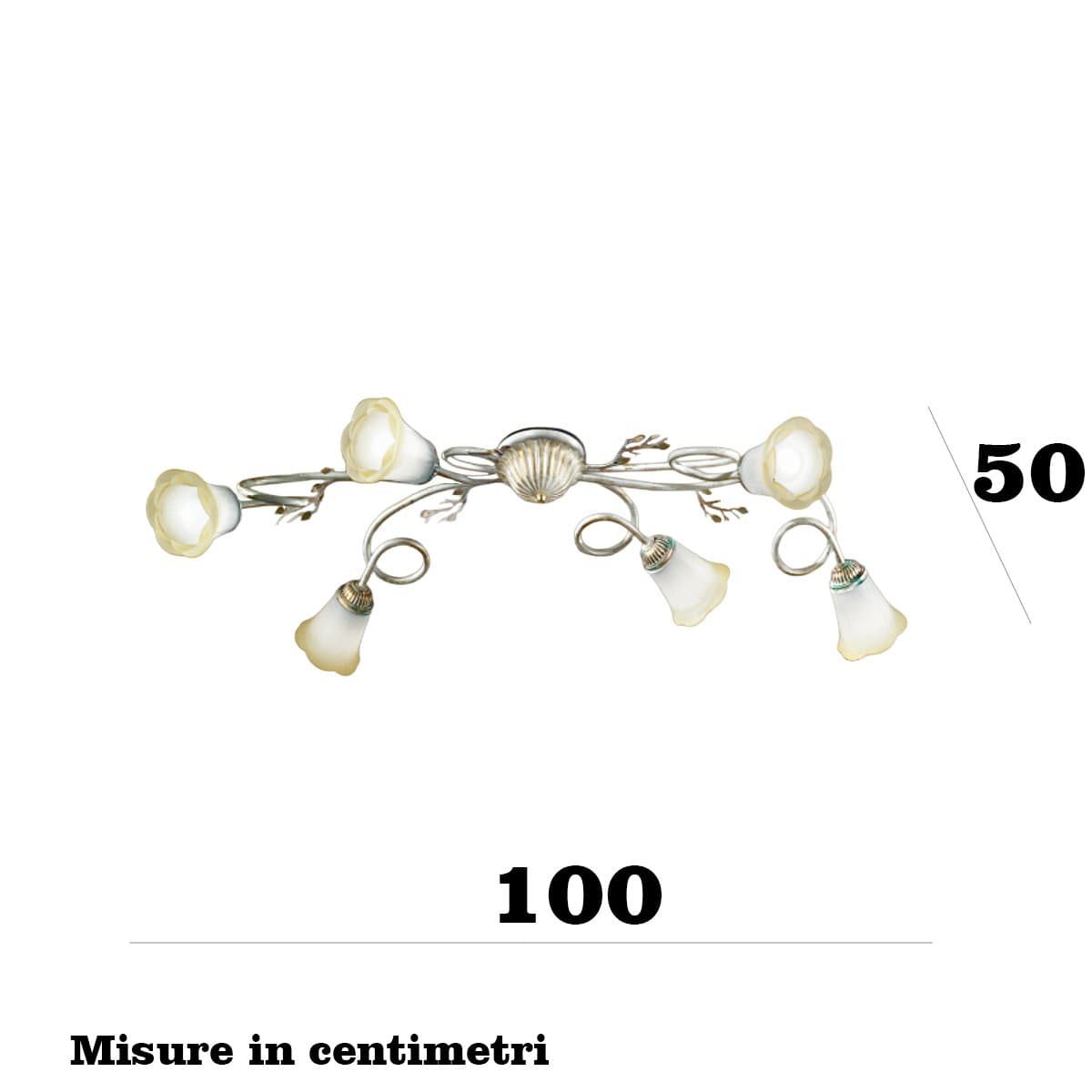 Plafoniera classica Due P Illuminazione ELENA PL6 E14 LED metallo bianco anticato oro vetro sfumato ambra - 3