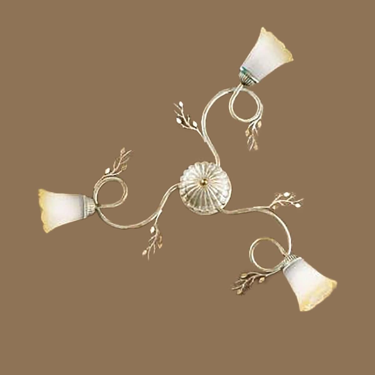 Plafoniera classica Due P Illuminazione ELENA PL3 E14 LED metallo bianco anticato oro vetro sfumato ambra - 2