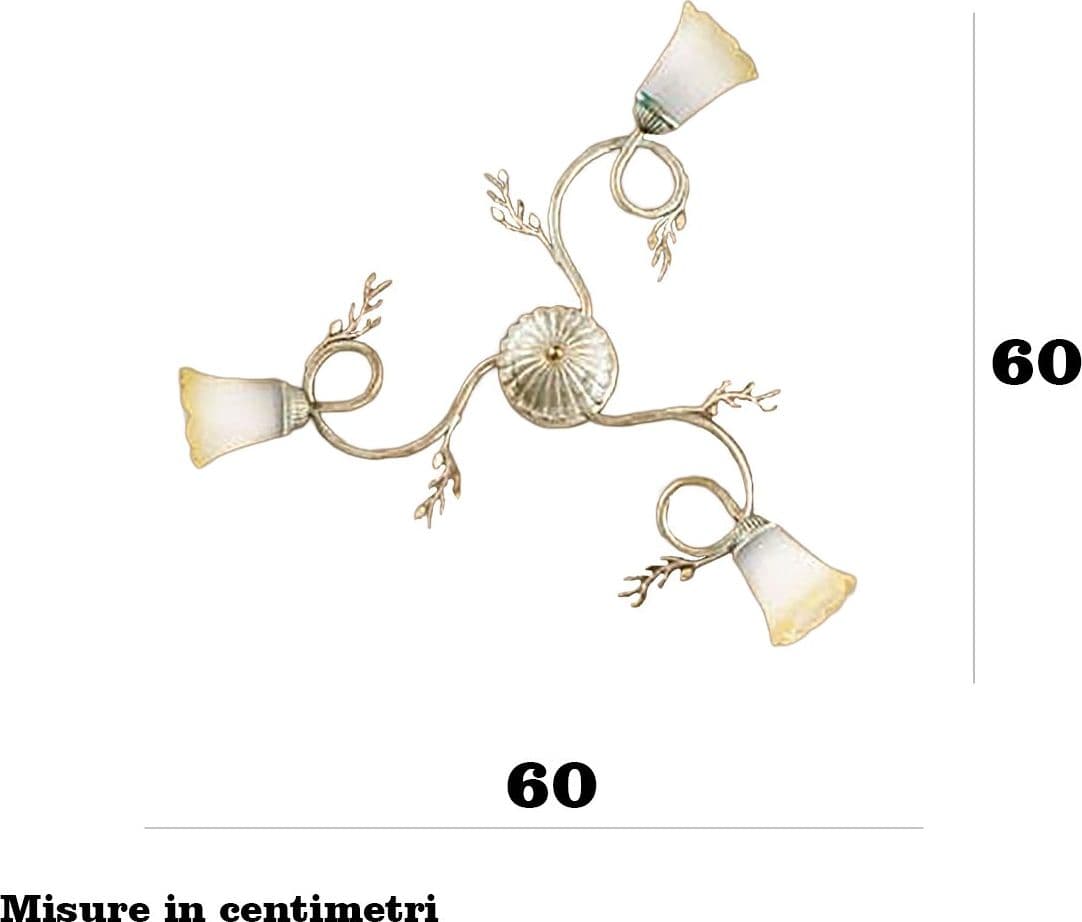 Plafoniera classica Due P Illuminazione ELENA PL3 E14 LED metallo bianco anticato oro vetro sfumato ambra - 3