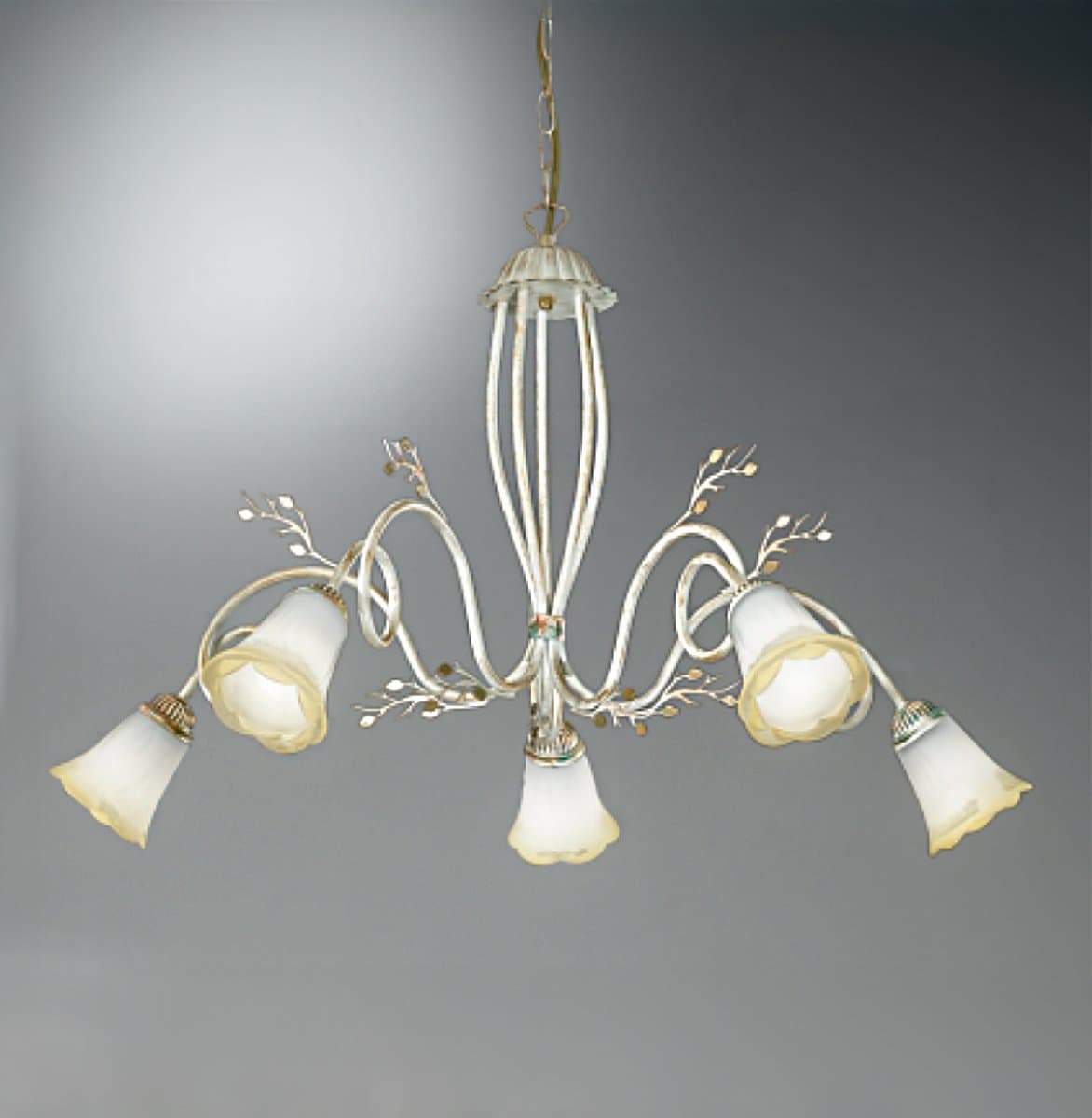 Lampadario classico Due P Illuminazione ELENA S5 E14 LED metallo bianco anticato oro vetro sfumato ambra - 2