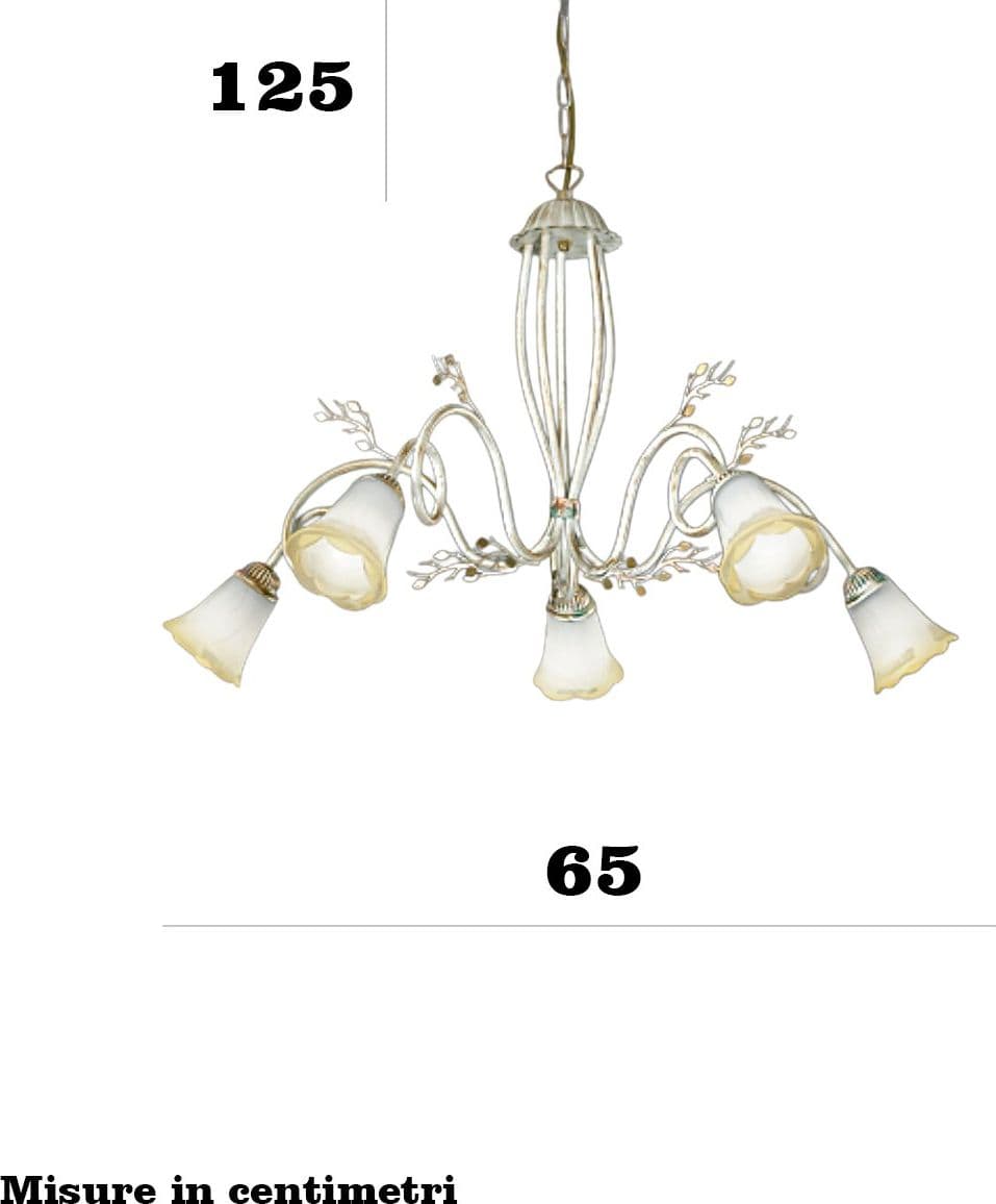 Lampadario classico Due P Illuminazione ELENA S5 E14 LED metallo bianco anticato oro vetro sfumato ambra - 3