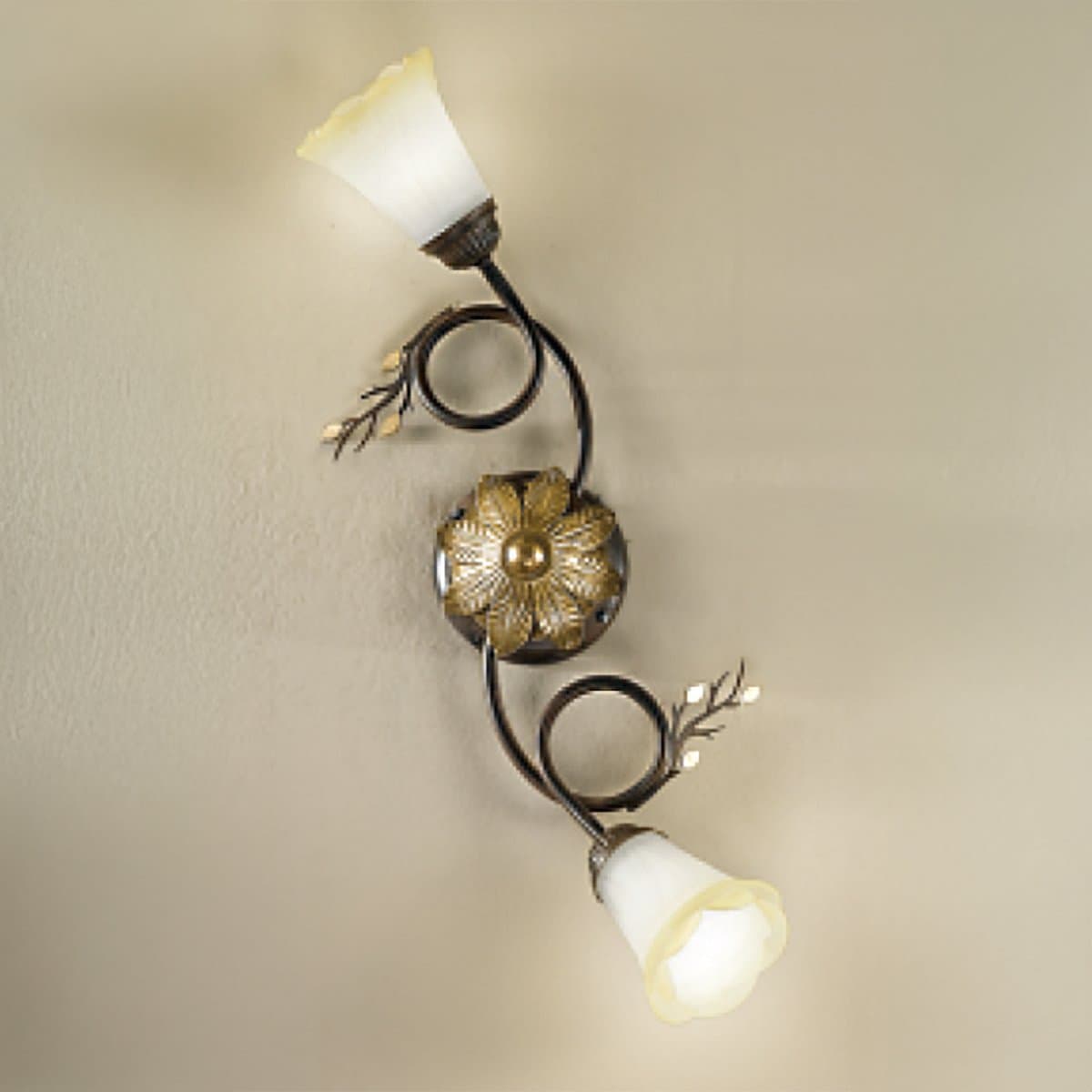 Plafoniera classica Due P Illuminazione ELENA PL2 E14 LED metallo ruggine scuro oro vetro sfumato ambra - 2