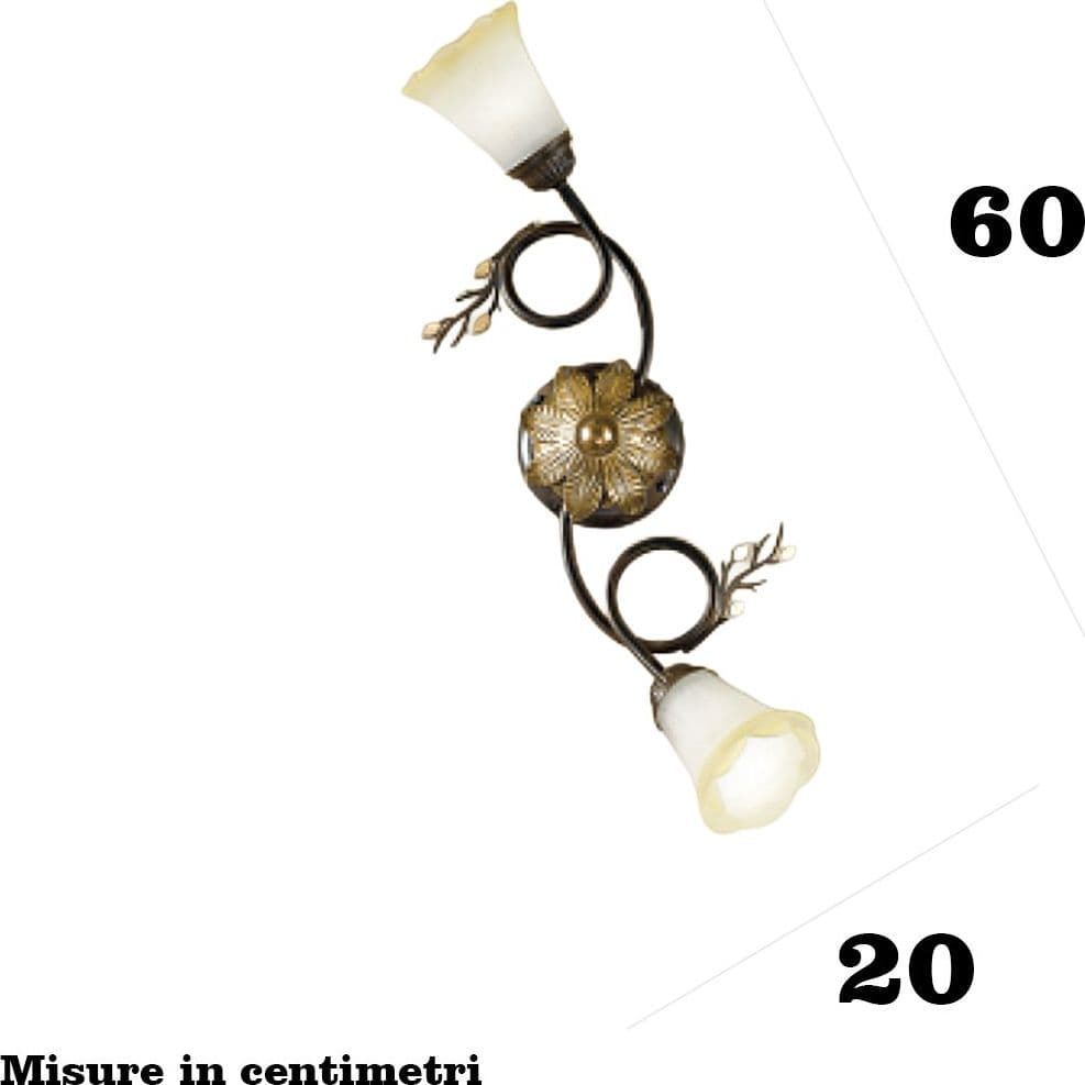Plafoniera classica Due P Illuminazione ELENA PL2 E14 LED metallo ruggine scuro oro vetro sfumato ambra - 3