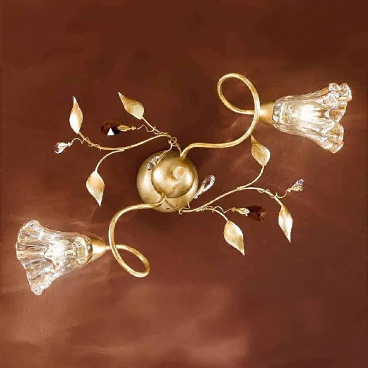 Plafoniera classica Due P Illuminazione EMMA PL2 E14 LED metallo oro francese vetro ambra gocce cristallo - 2