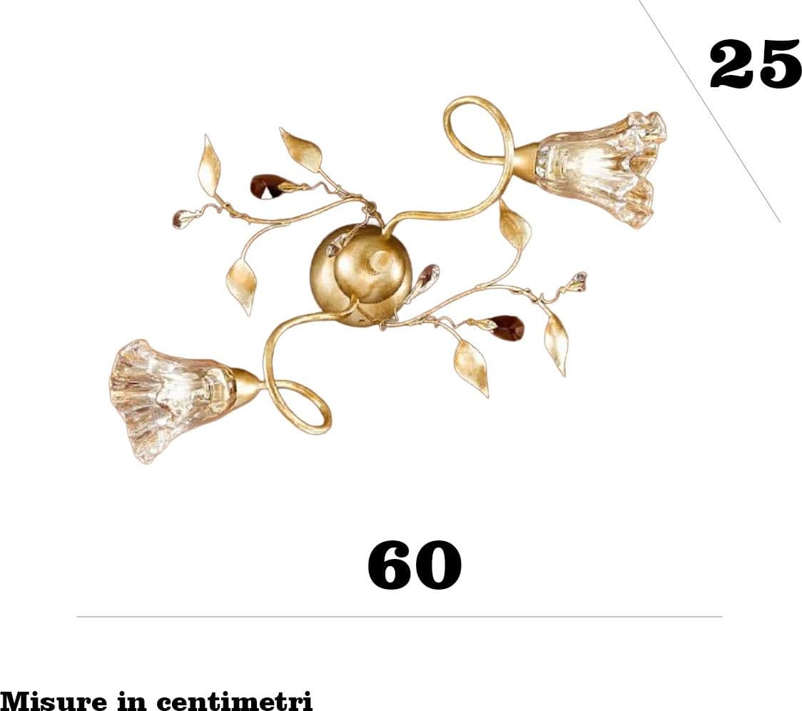 Plafoniera classica Due P Illuminazione EMMA PL2 E14 LED metallo oro francese vetro ambra gocce cristallo - 3