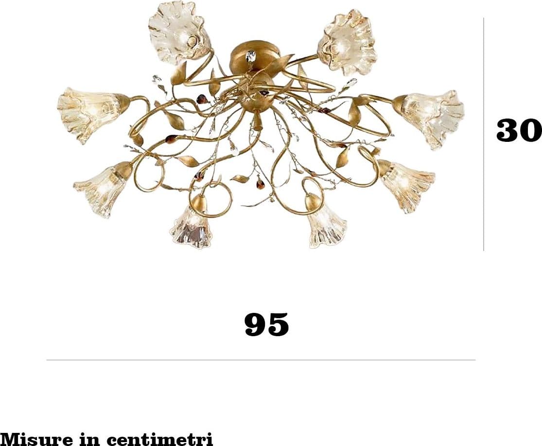 Plafoniera classica Due P Illuminazione EMMA PL8 E14 LED metallo oro francese vetro ambra gocce cristallo - 3