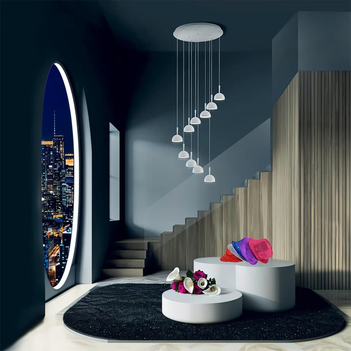 Lampadario moderno Promoingross JINGLE S10B WH LED metallo metacrilato bianco - 2