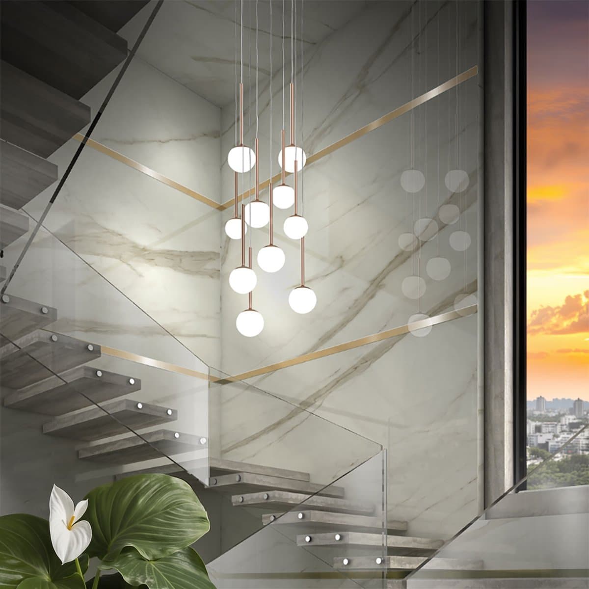 Lampadario moderno Promoingross LOLLYPOP S10B BN LED CCT 5360LM metallo oro rosato metacrilato bianco - 3