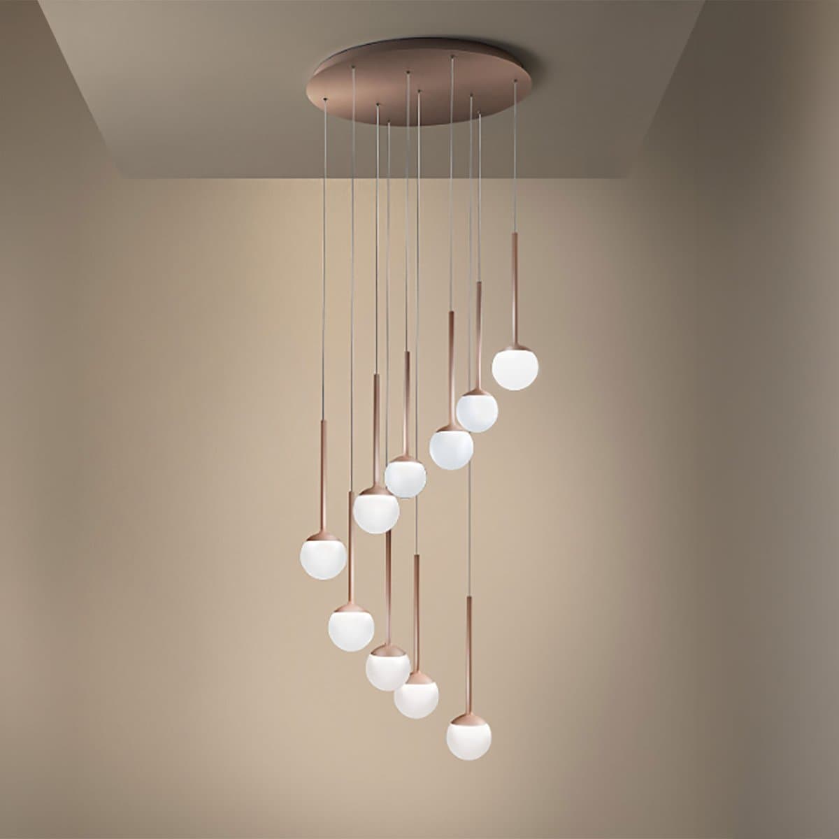 Lampadario moderno Promoingross LOLLYPOP S10B BN LED CCT 5360LM metallo oro rosato metacrilato bianco - 4