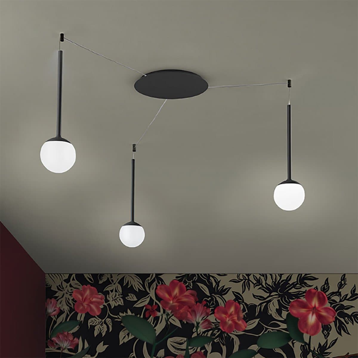 Lampadario moderno Promoingross LOLLYPOP S3A NE LED CCT 1606LM metallo nero metacrilato bianco - 2
