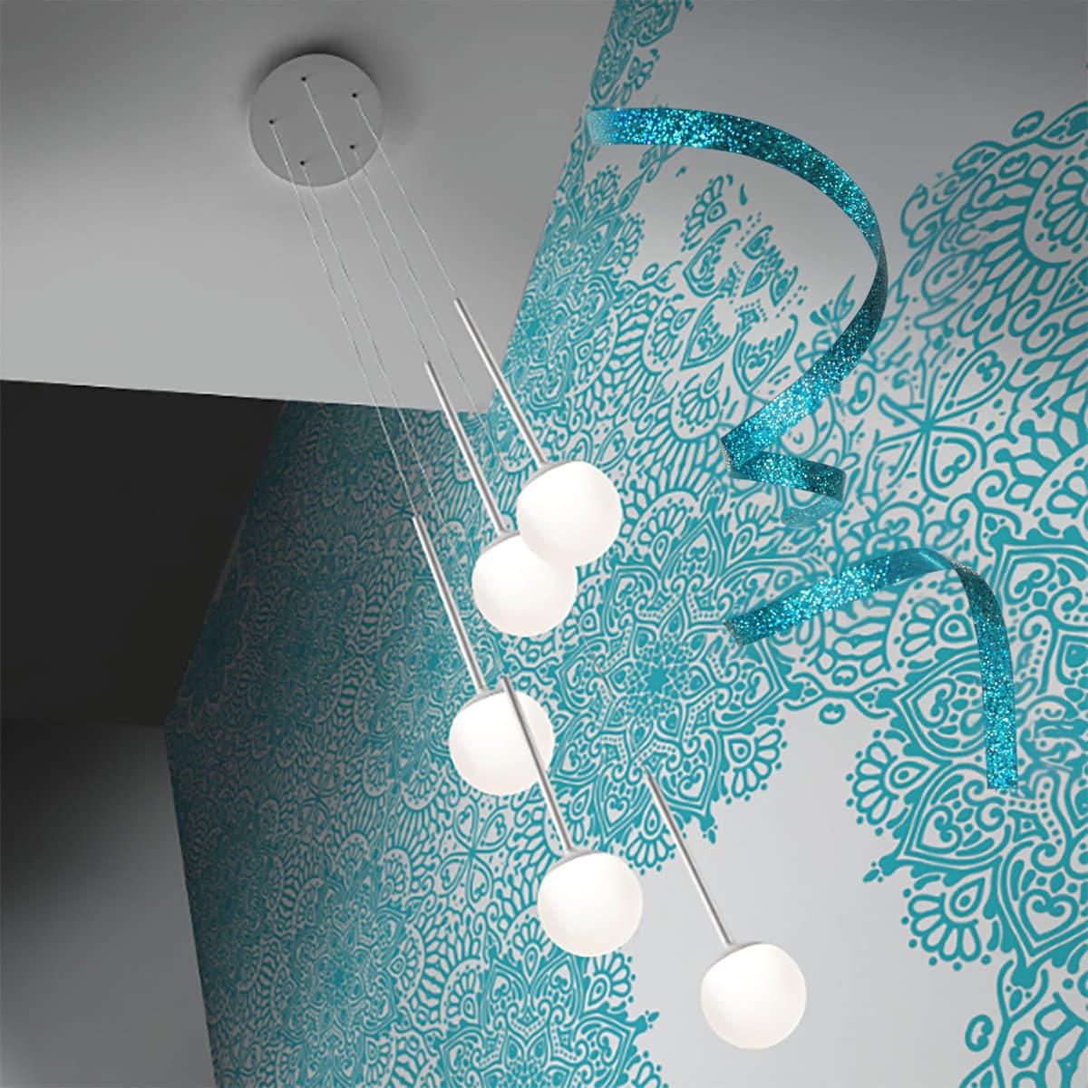 Lampadario moderno Promoingross LOLLYPOP S5B WH LED metallo bianco metacrilato bianco - 2