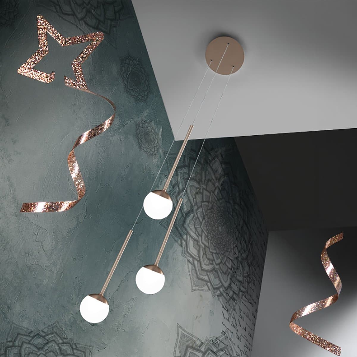 Lampadario moderno Promoingross LOLLYPOP S3B BN LED metallo oro rosato metacrilato bianco - 2