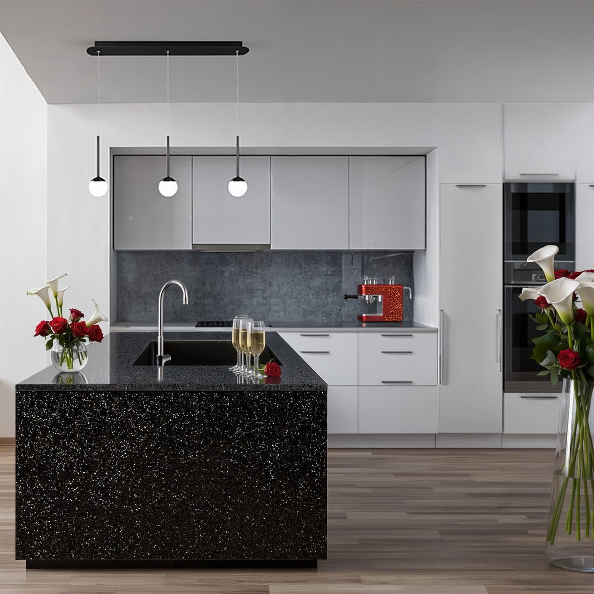 Lampadario moderno Promoingross LOLLYPOP S3TR NE LED metallo nero metacrilato bianco - 2