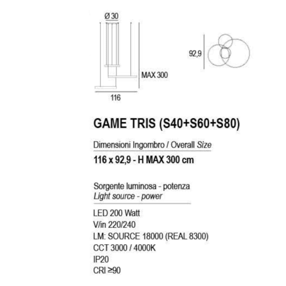 Lampadario moderno Promoingross GAME TRIS S40+S60+S80 LED CCT biemissione metallo silicone - 19