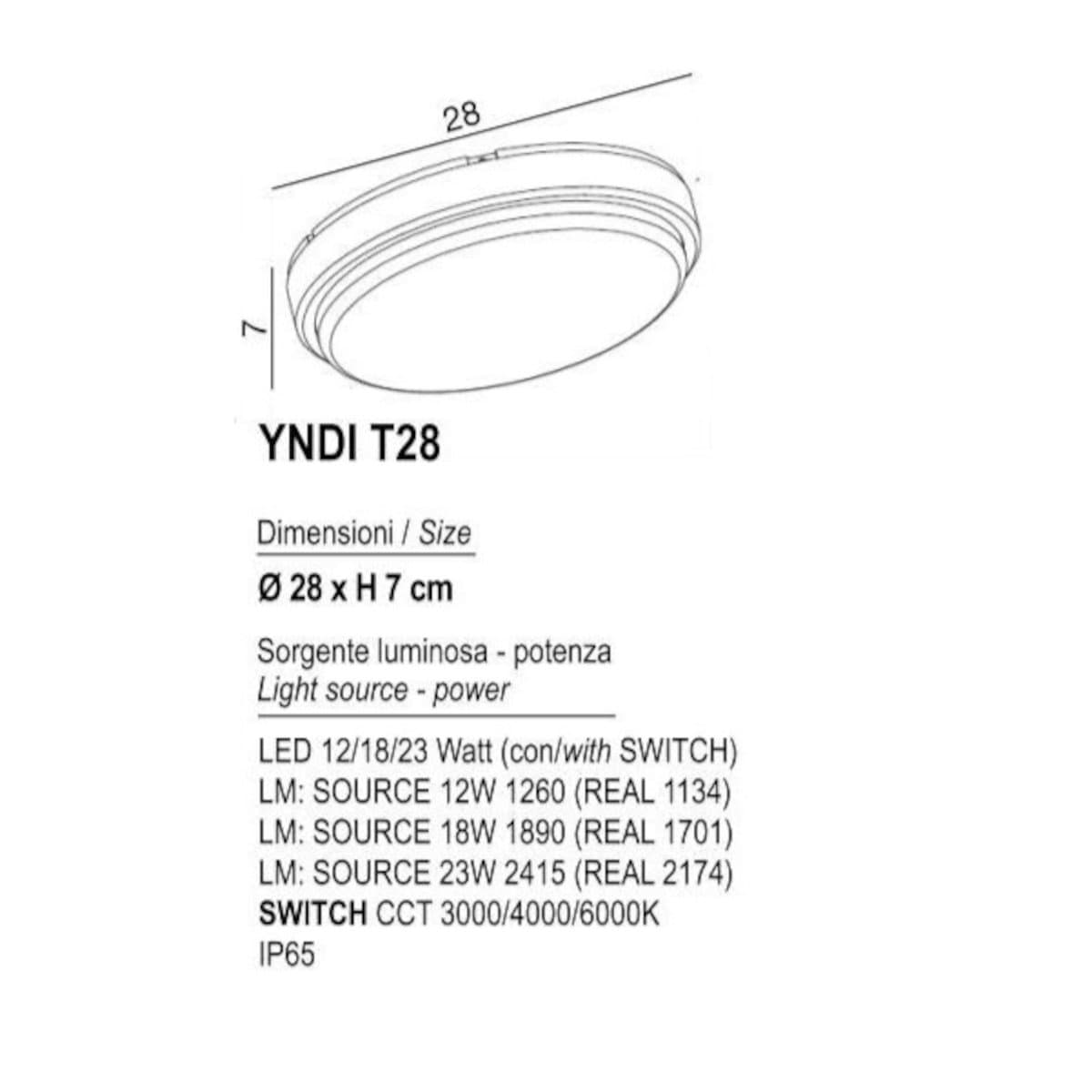Plafoniera led Promoingross YNDI T28 CCT IP65 PVC metacrilato - 16